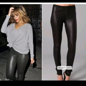 Helmut Lang Black Leggings High-Waisted Form-Fitting Leather-Like Pants